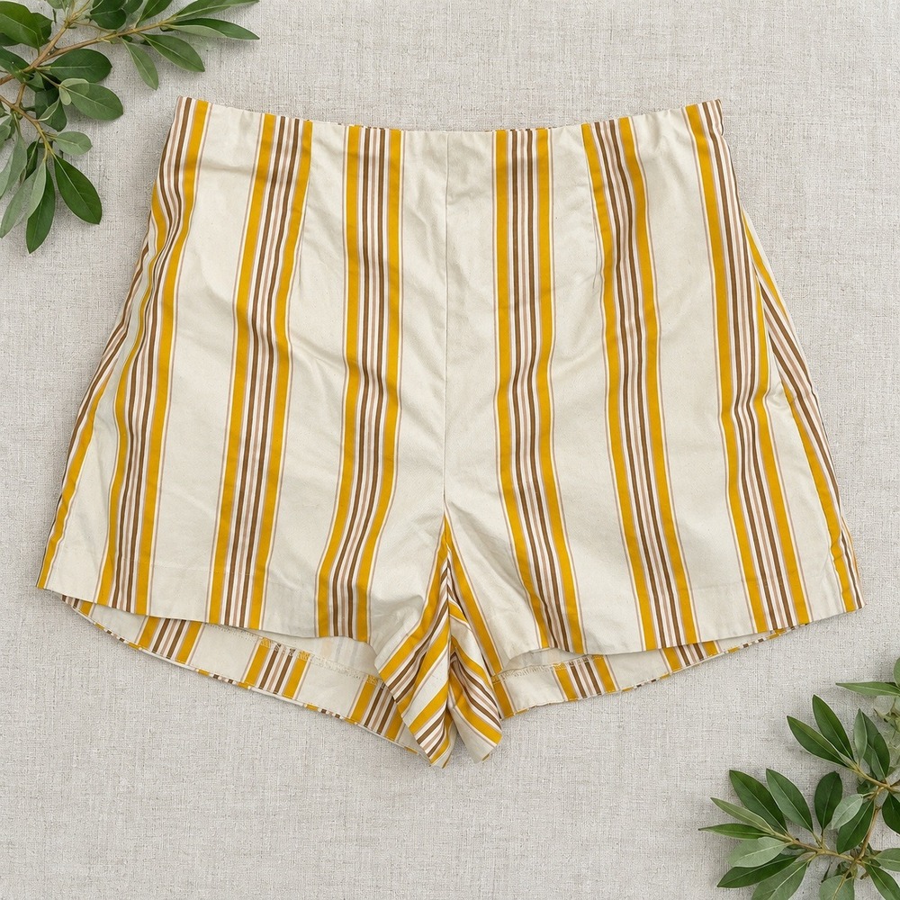 Abercrombie & Fitch Shorts Yellow Brown Striped Cotton High Waist Preppy Sz M